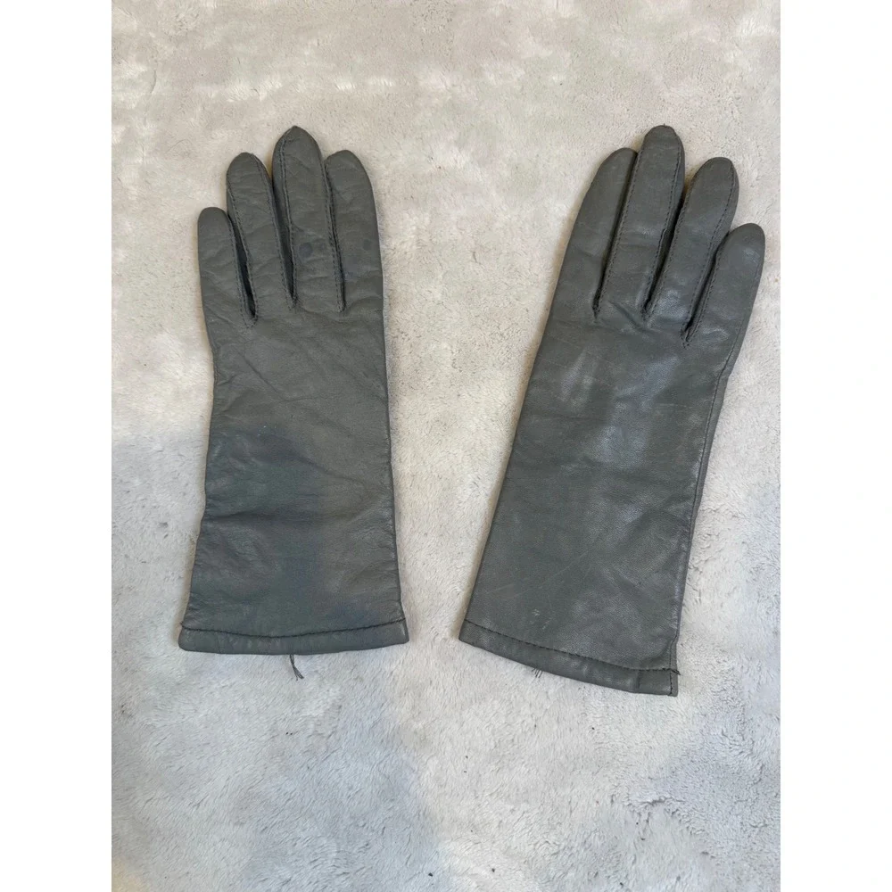 Vintage Fownes Grey Genuine Leather‎ Gloves Acrylic Lined Winter Size 7 Womens